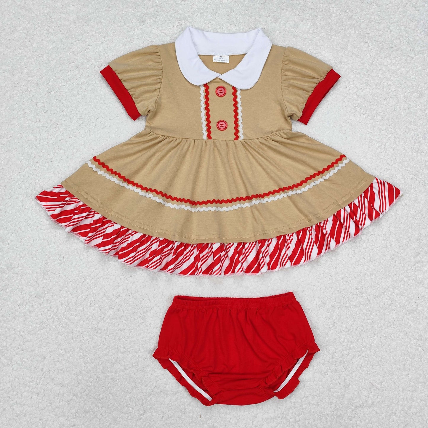 GBO0421 Christmas gingerbread man brown short sleeve red girls bummies set