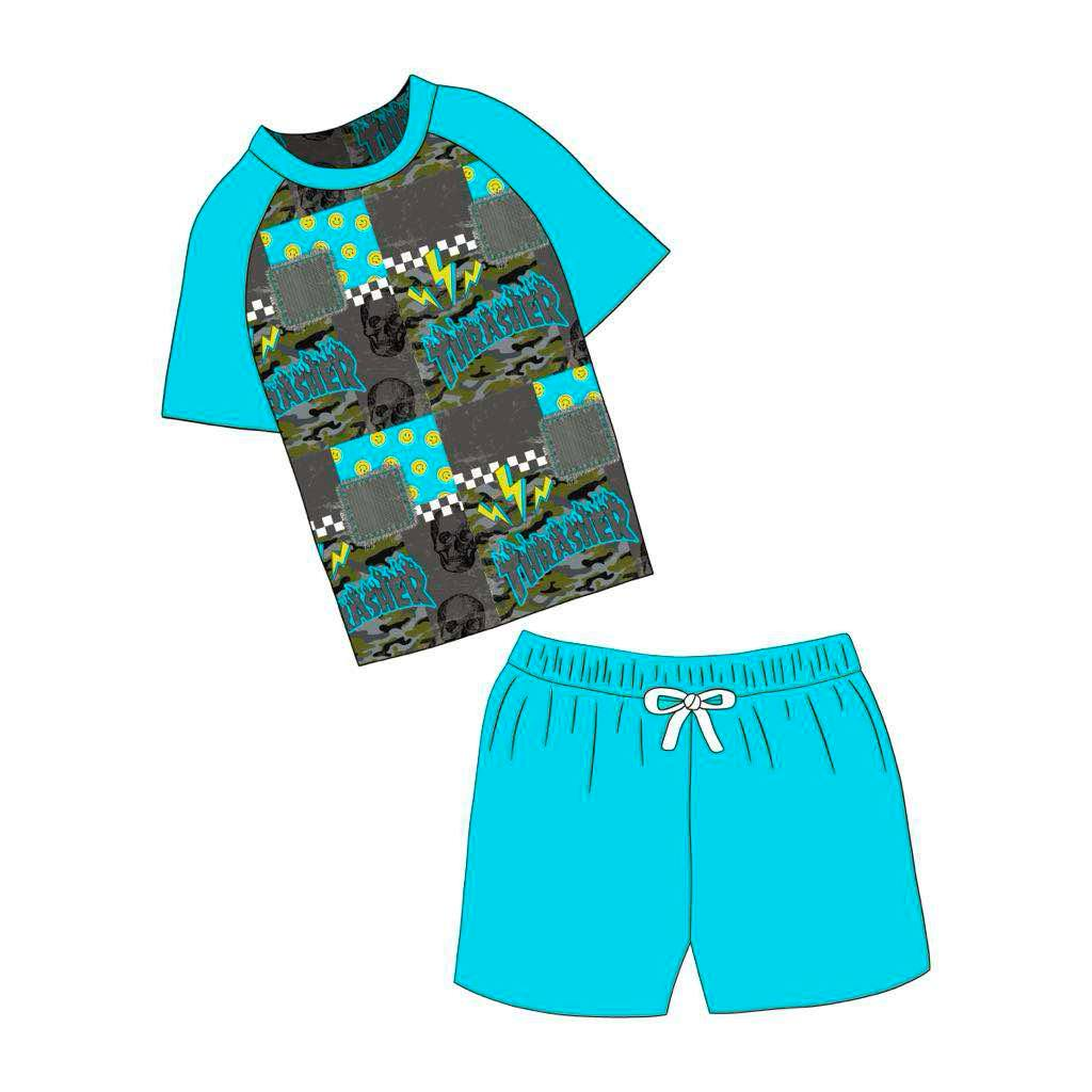 custom thrasher short sleeve blue shorts boys swimsuits