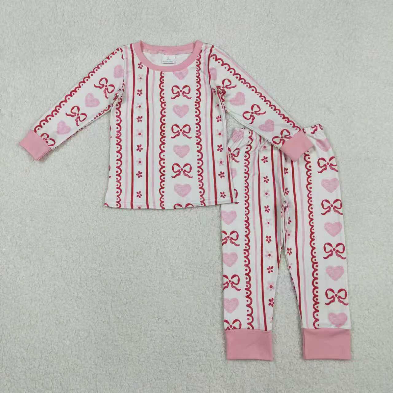 Valentine's Day Heart Pink Bows Romper/Pajamas RTS Sibling Clothes