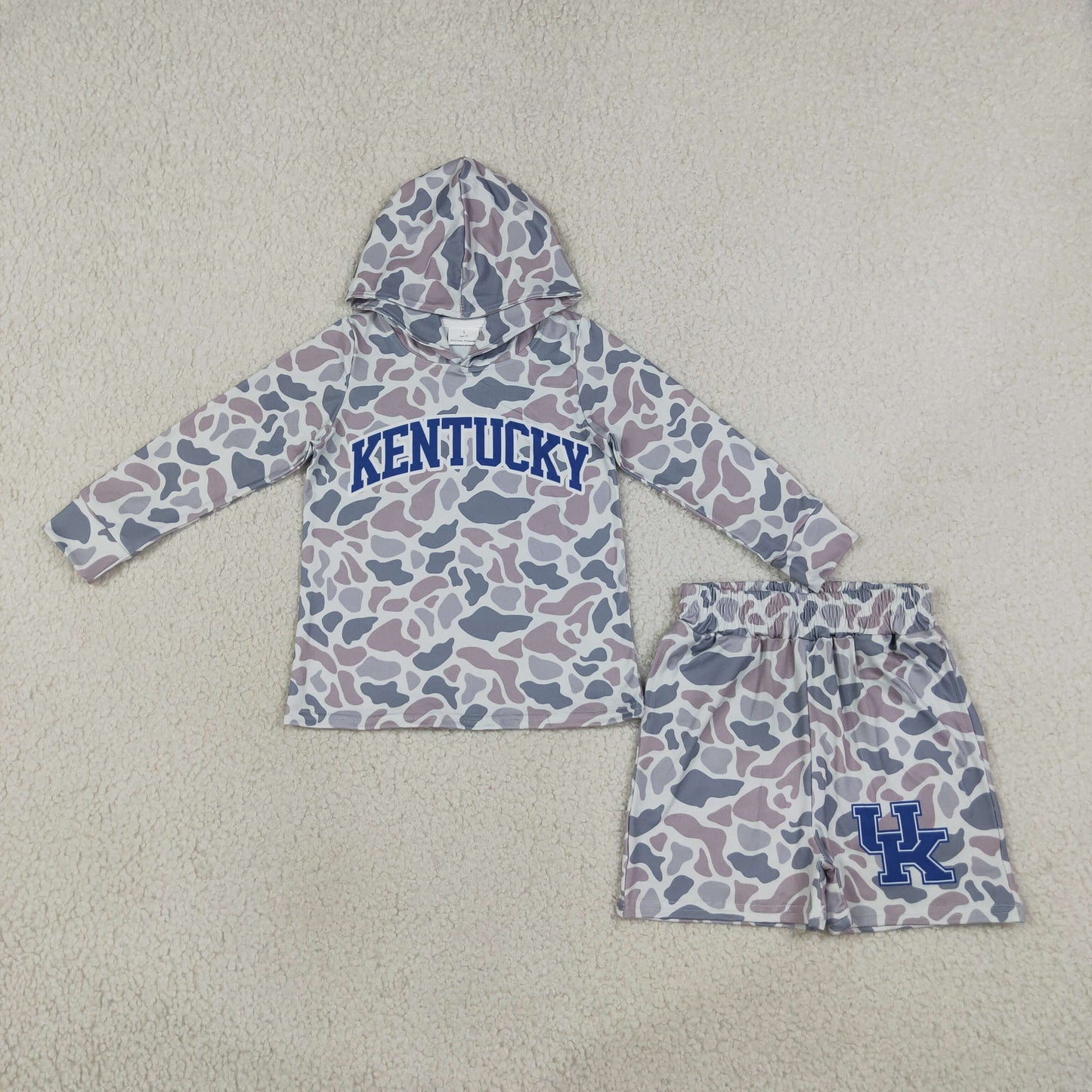 BLS0043 KENTUCKY Team Camo Hoodie Long Sleeve Shorts Boys Set
