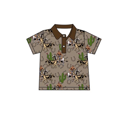preorder BT0606 Western rodeo cactus horse short sleeve boys top