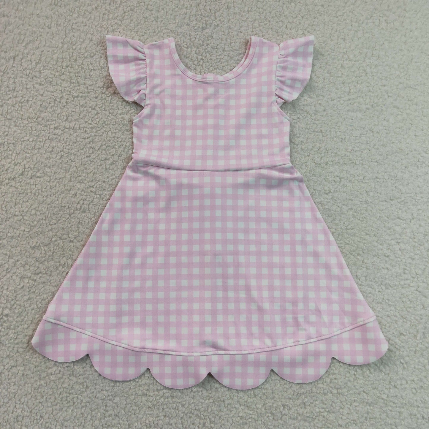 GSD3796 Yoga Pink Checkered Flutter Sleeve Girls Dress