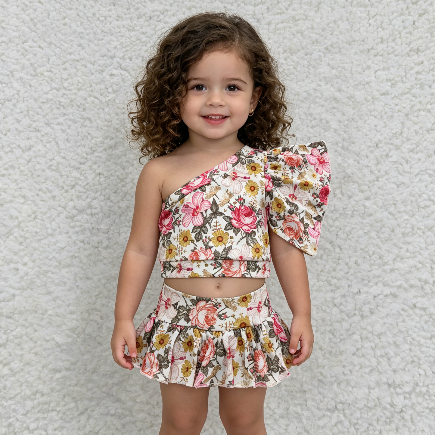 GBO0157 Colorful Flowers Single Sleeve Girls Bummies Set