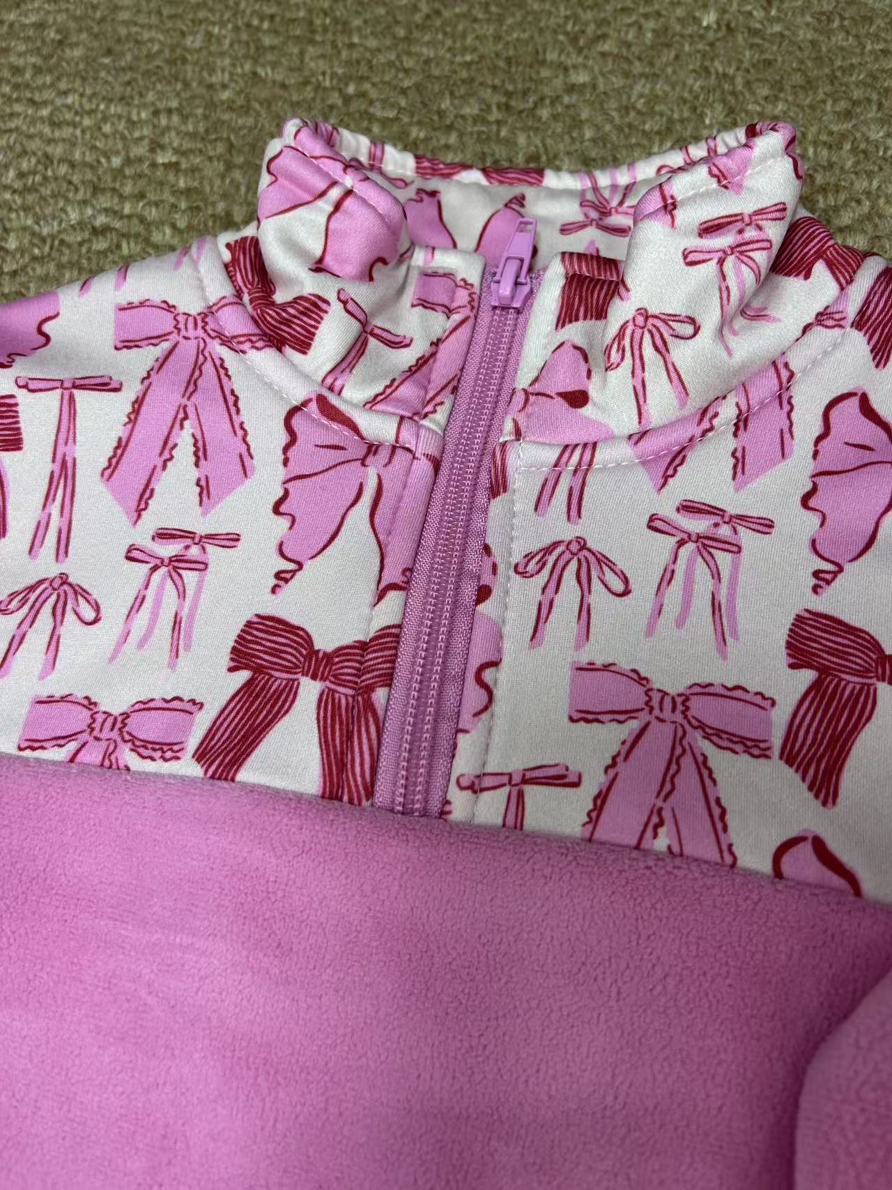 sherpa Christmas Santa/coquette bows pullover RTS Sibling Clothes