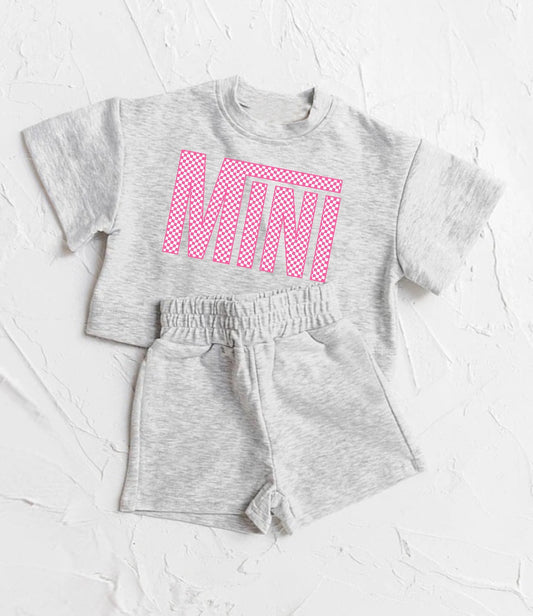 custom moq 3 mini grey short sleeve shorts kids set