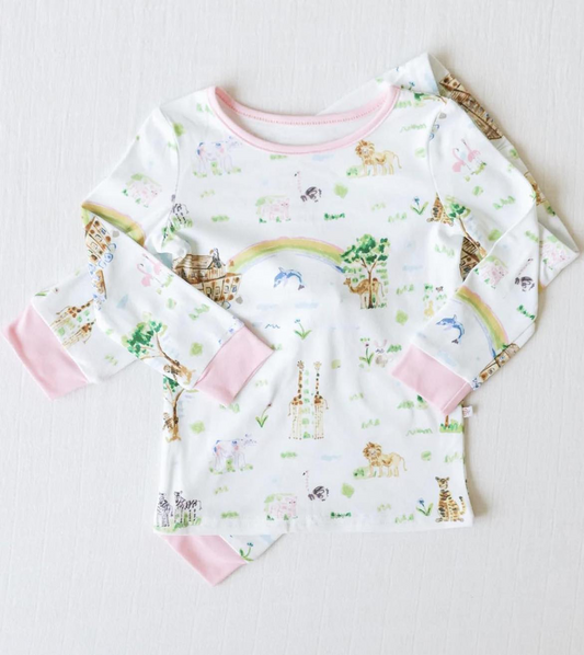 custom Farm animals rainbow pink long sleeve pants girls pajamas