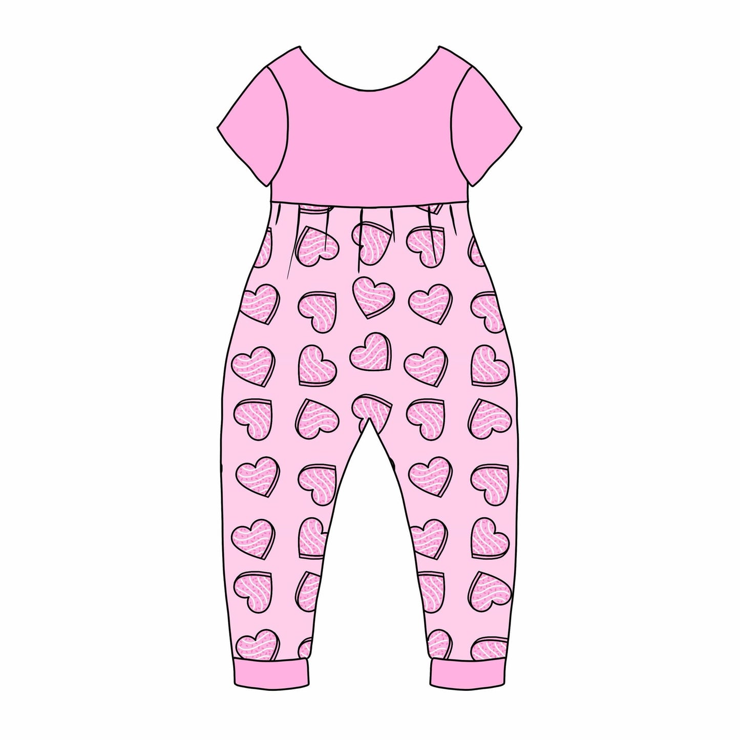 custom Valentine's Day pink heart short sleeve girls romper