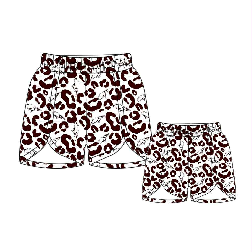 custom moq 3 mama and me football item ice leopard shorts RTS sibling clothes