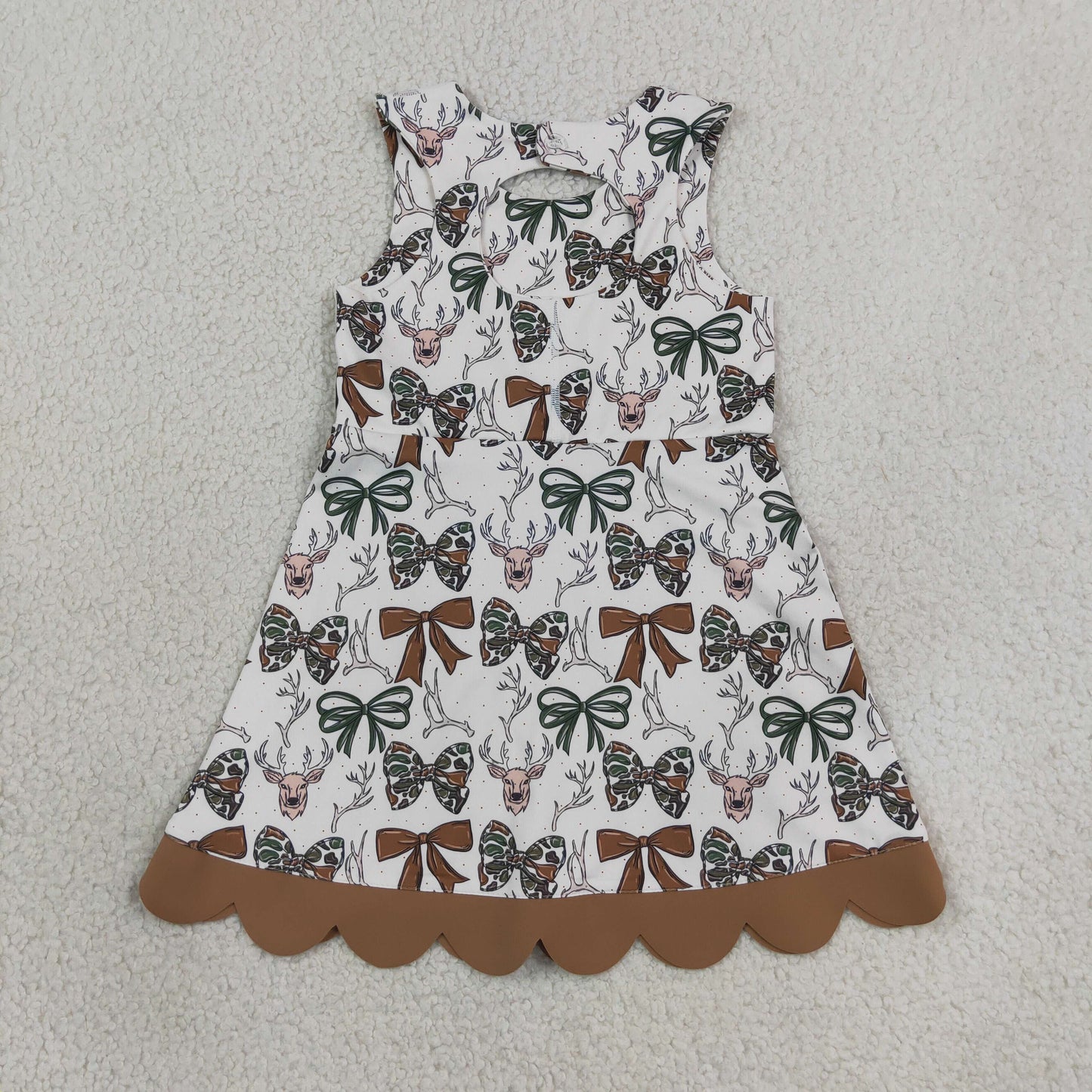 GSD4008 Yoga Scallop Camo Bows Deer Shorts Sleeveless Girls Dress