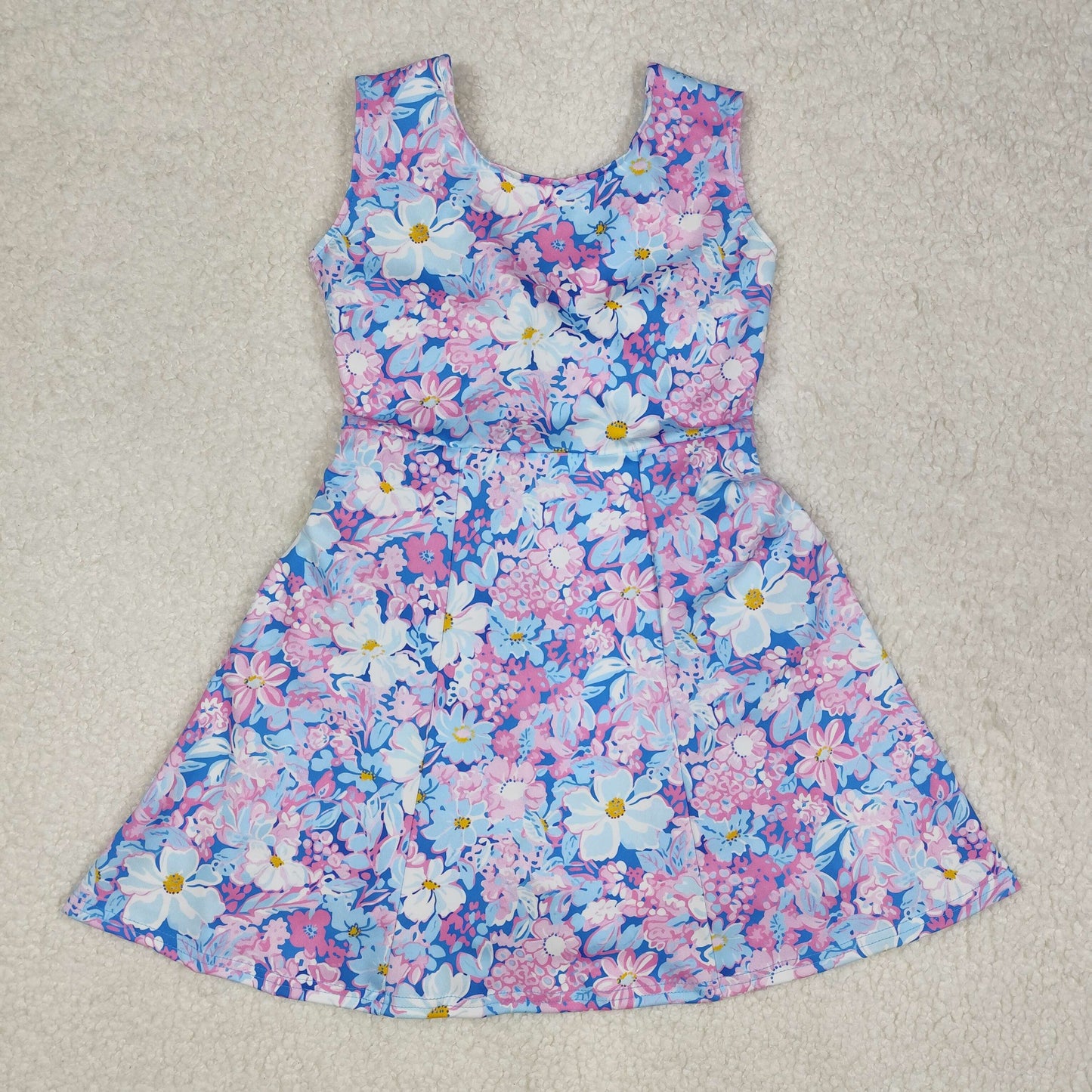 GSD1845 Colorful Flowers Blue Purple Twril Bows With Shorts Girls Dress