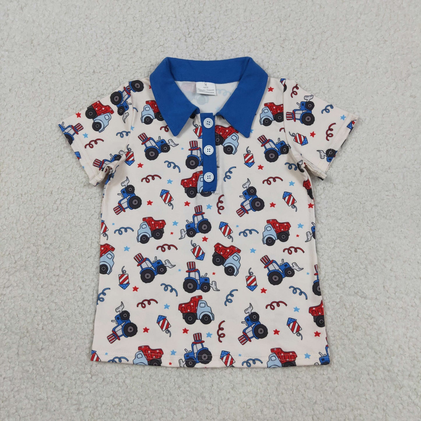 BT1163 July 4th Construction Truck Blue Short Sleeve Boys Top