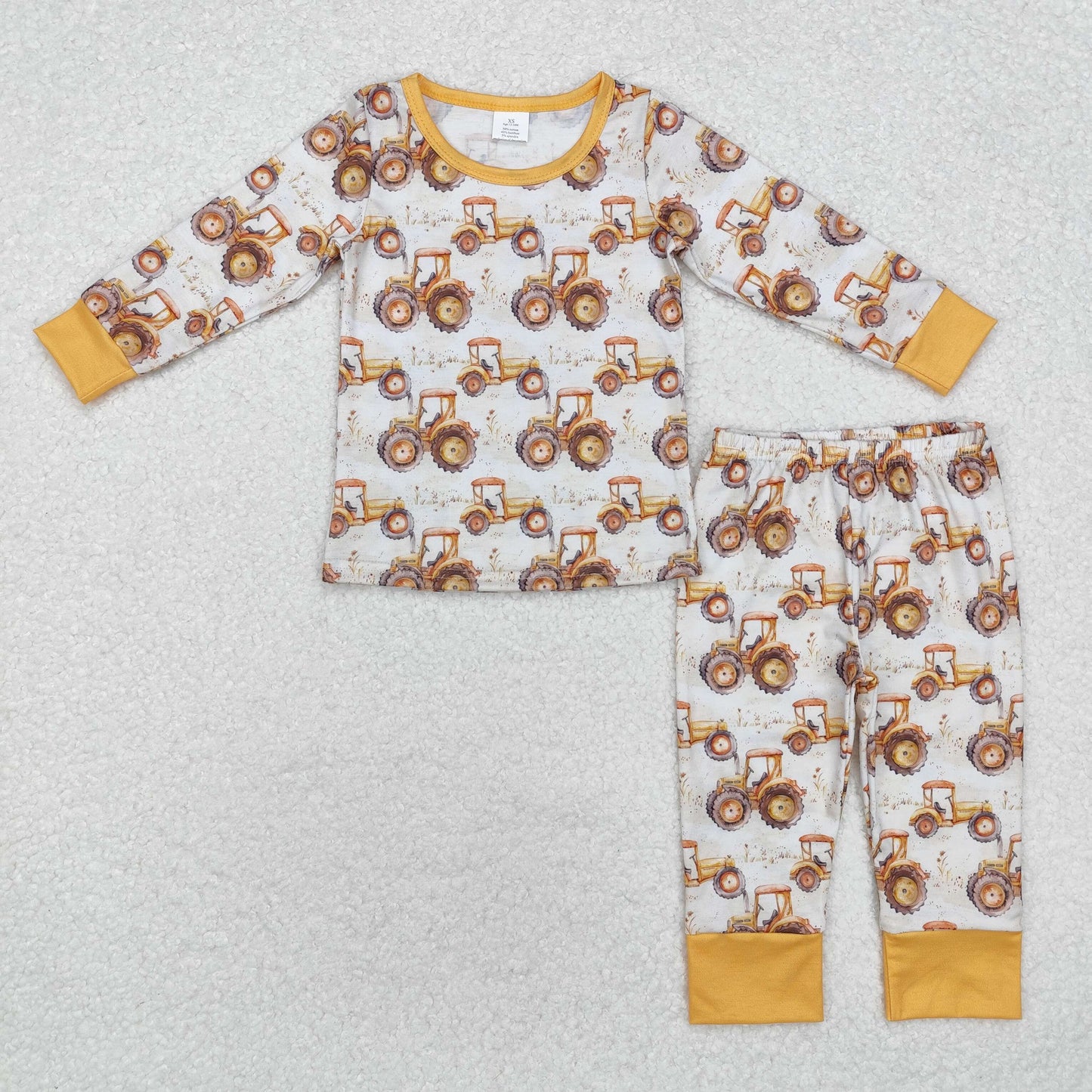 bamboo BLP0856 Farm tractor yellow long sleeve pants boys pajamas