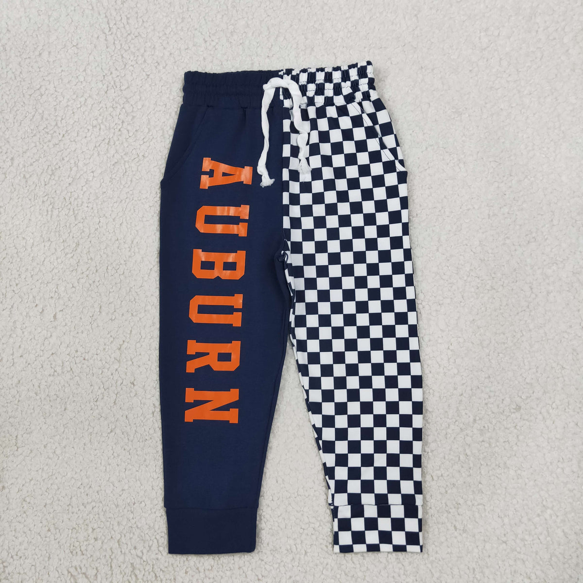 P1057 Offset Printing AUBURN Navy Blue Checkered Boys Pants