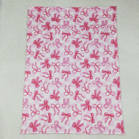BL0206 pink bows checkered baby blanket