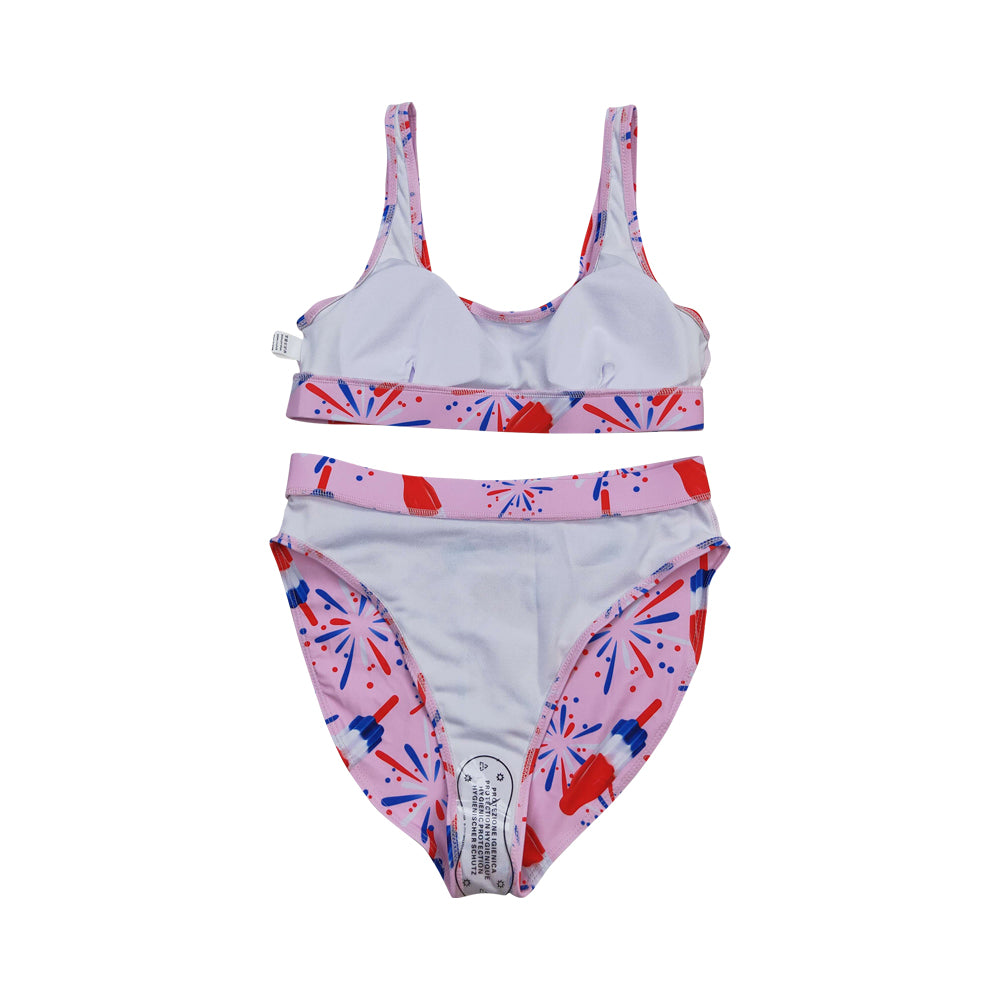 S0334 July 4th ice firework pink adult swimsuits