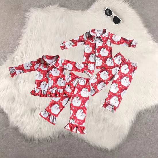 Christmas red Santa pajamas RTS sibling clothes