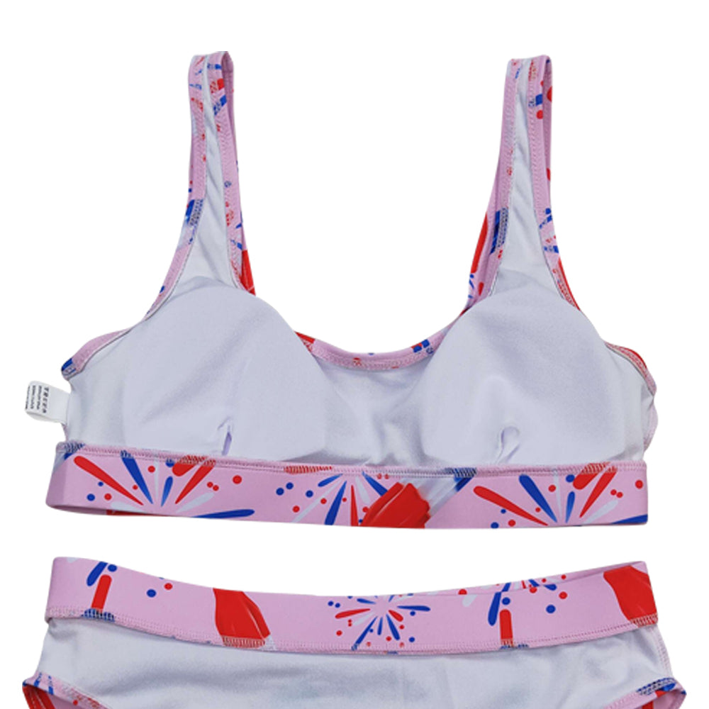 S0334 July 4th ice firework pink adult swimsuits