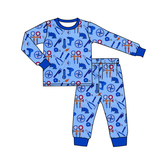 custom style plumber tool blue short sleeve pants boys set