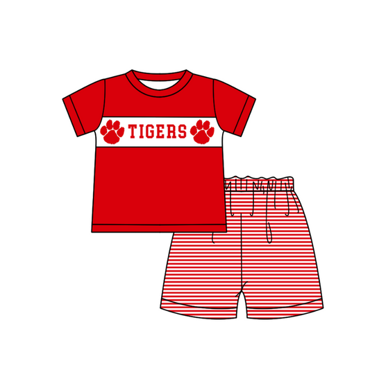 Custom Moq 3 Football Item Tigers Red Short Sleeve Shorts Boys Set