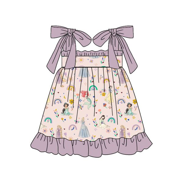 preorder GSD1096 cartoon princess rainbow flowers grey purple lace-up girls dress