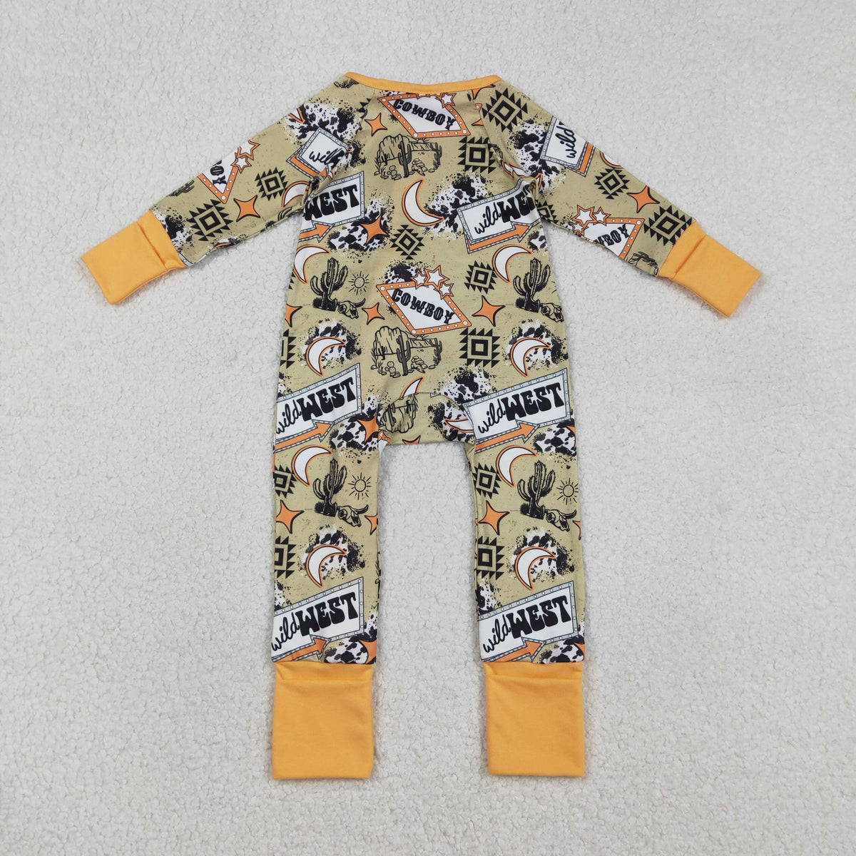 LR2942 Western Aztec Cactus Zipper Long Sleeve Boys Romper