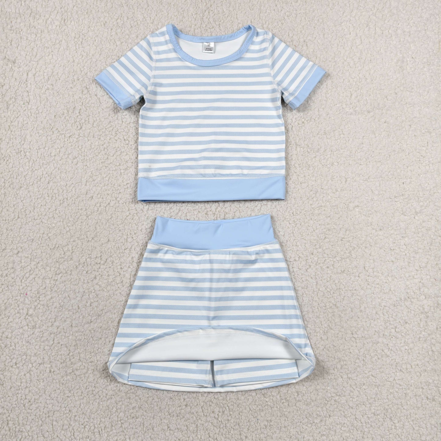 preorder GSD4162 Yoga Blue Striped Short Sleeve Skorts Girls Set