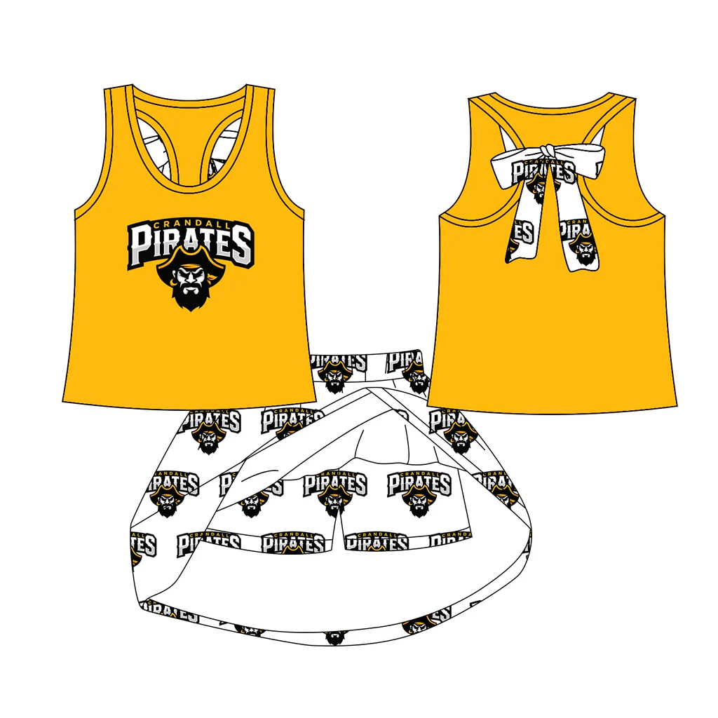 Custom Moq 5 football team Pirates yellow sleeveless skirt skort girls set