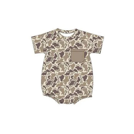 custom moq 3 hunting camo pocket short sleeve boys romper