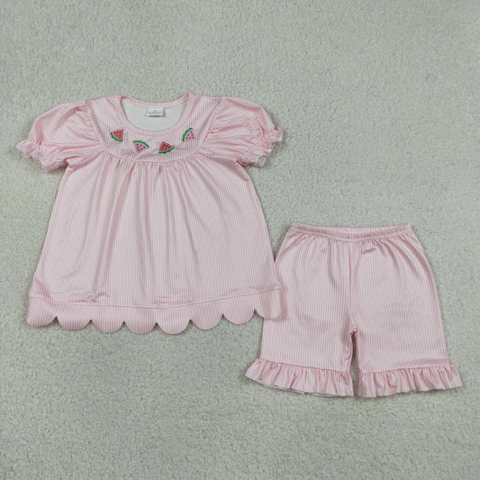 Embroidery GSSO3239 Colorful Shell Short Sleeve Shorts Girls Set