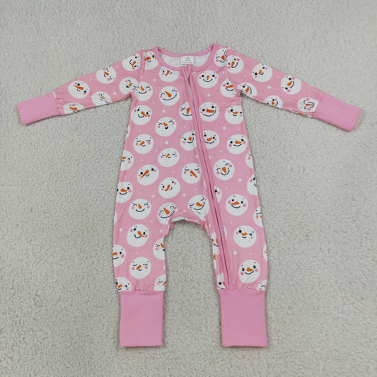 LR3165 Christmas Santa Pink Zipper Long Sleeve Girls Romper