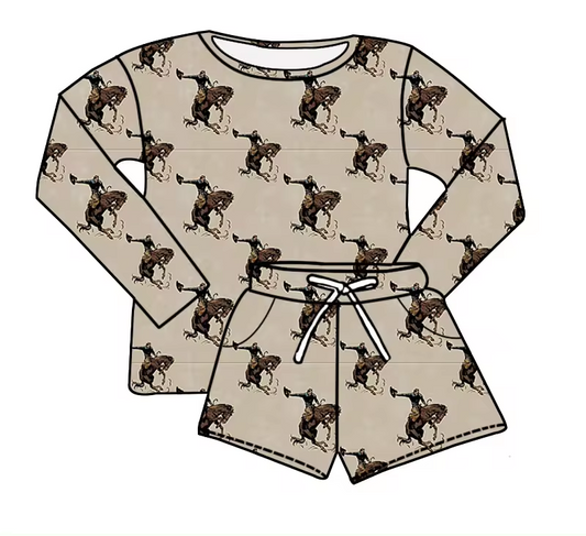 custom style Western rodeo grey long sleeve shorts kids set