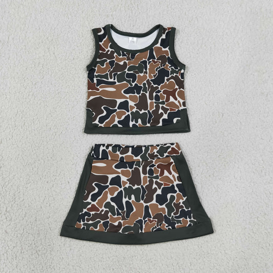GSD4233 Yoga Camo Sleeveless Bows Skorts Girls Set