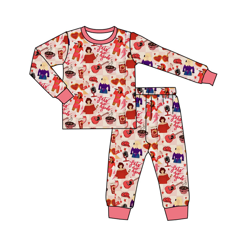 MOQ 3 Custom Western Country Singer Pink Long Sleeve Pants Girls Pajamas