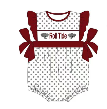 custom football Roll Tide elephant grey dot flutter sleeve girls romper