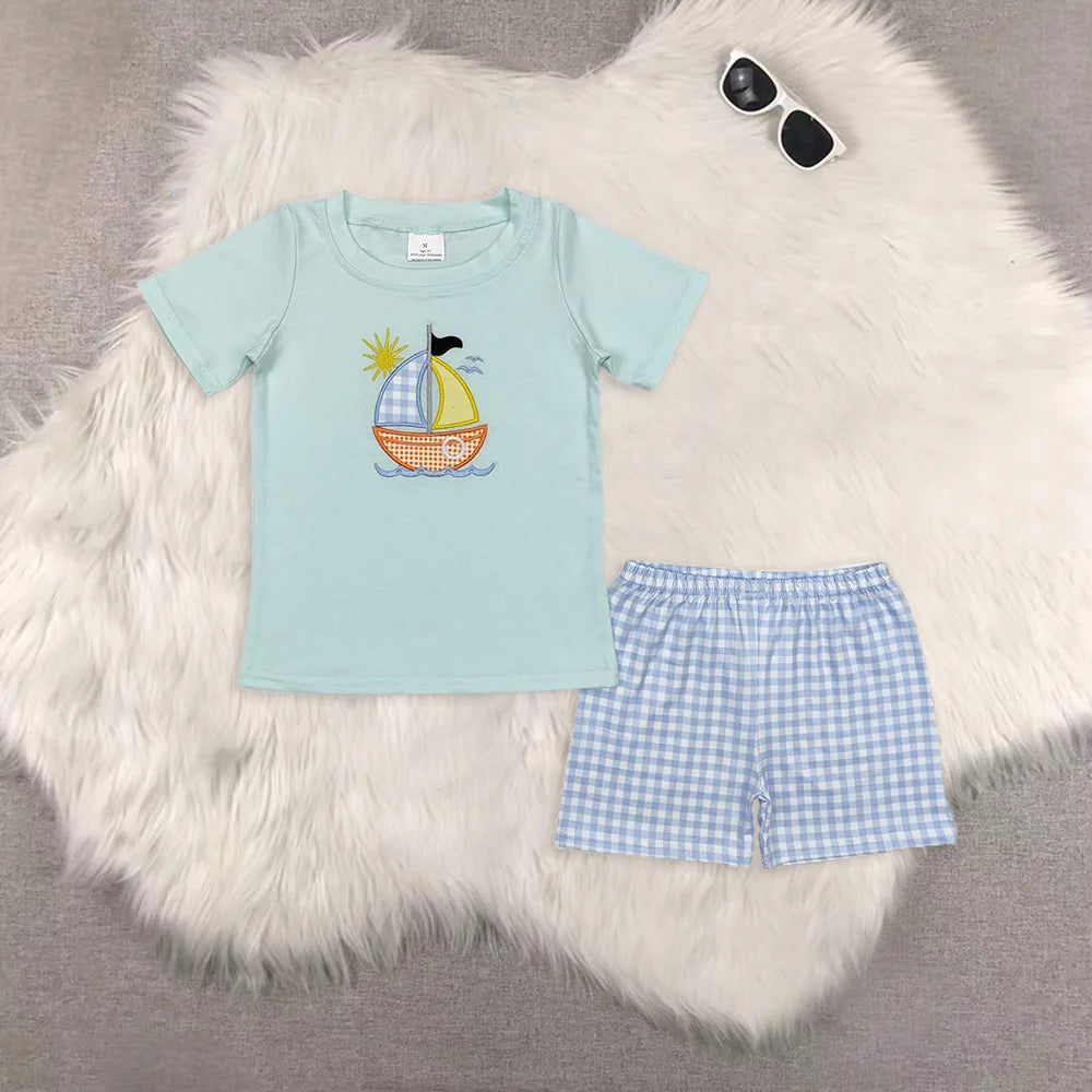 embroidery sailboat Sibling Clothes RTS
