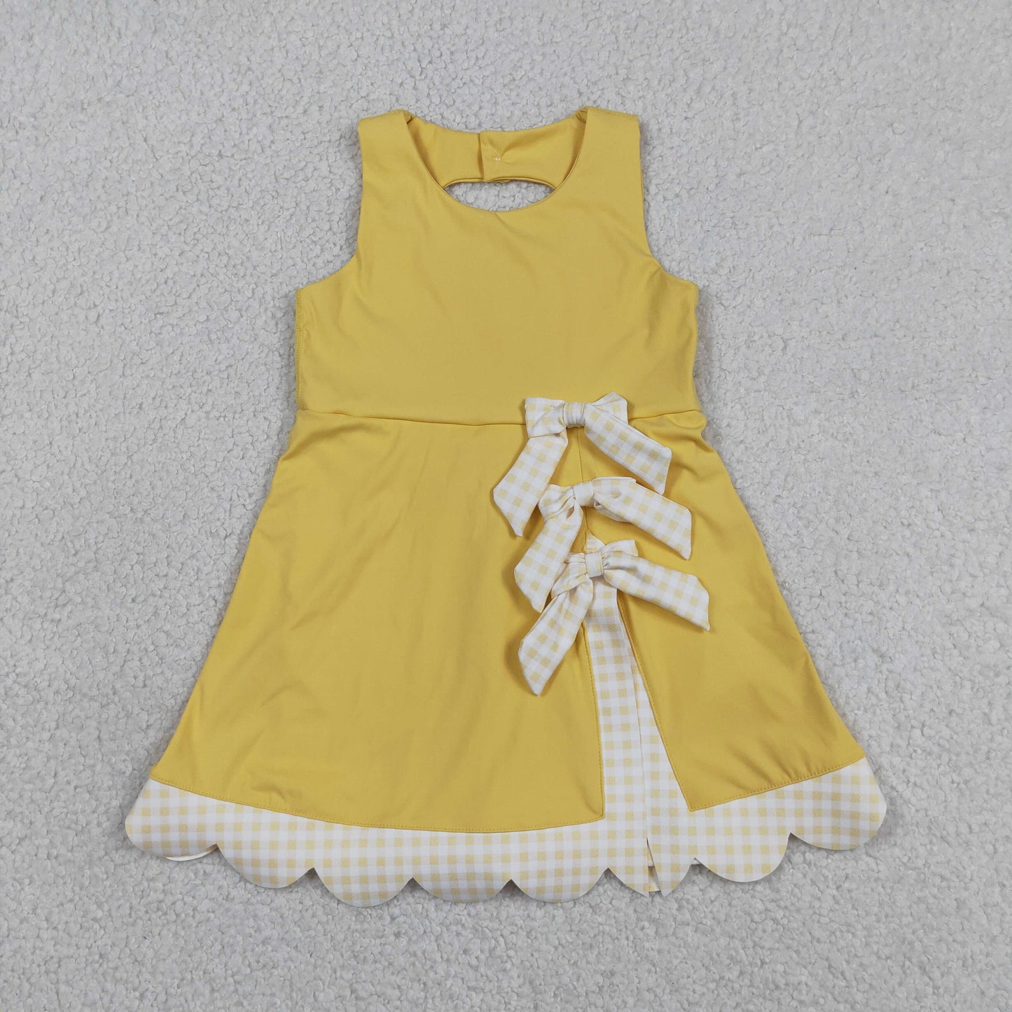 GSD3318 Yoga Solid Color Yellow Bows Sleeveless Skorts Girls Dress