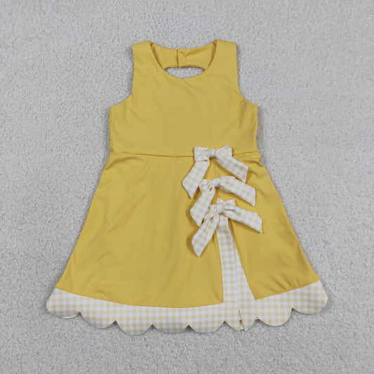 GSD3318 Yoga Solid Color Yellow Bows Sleeveless Skorts Girls Dress