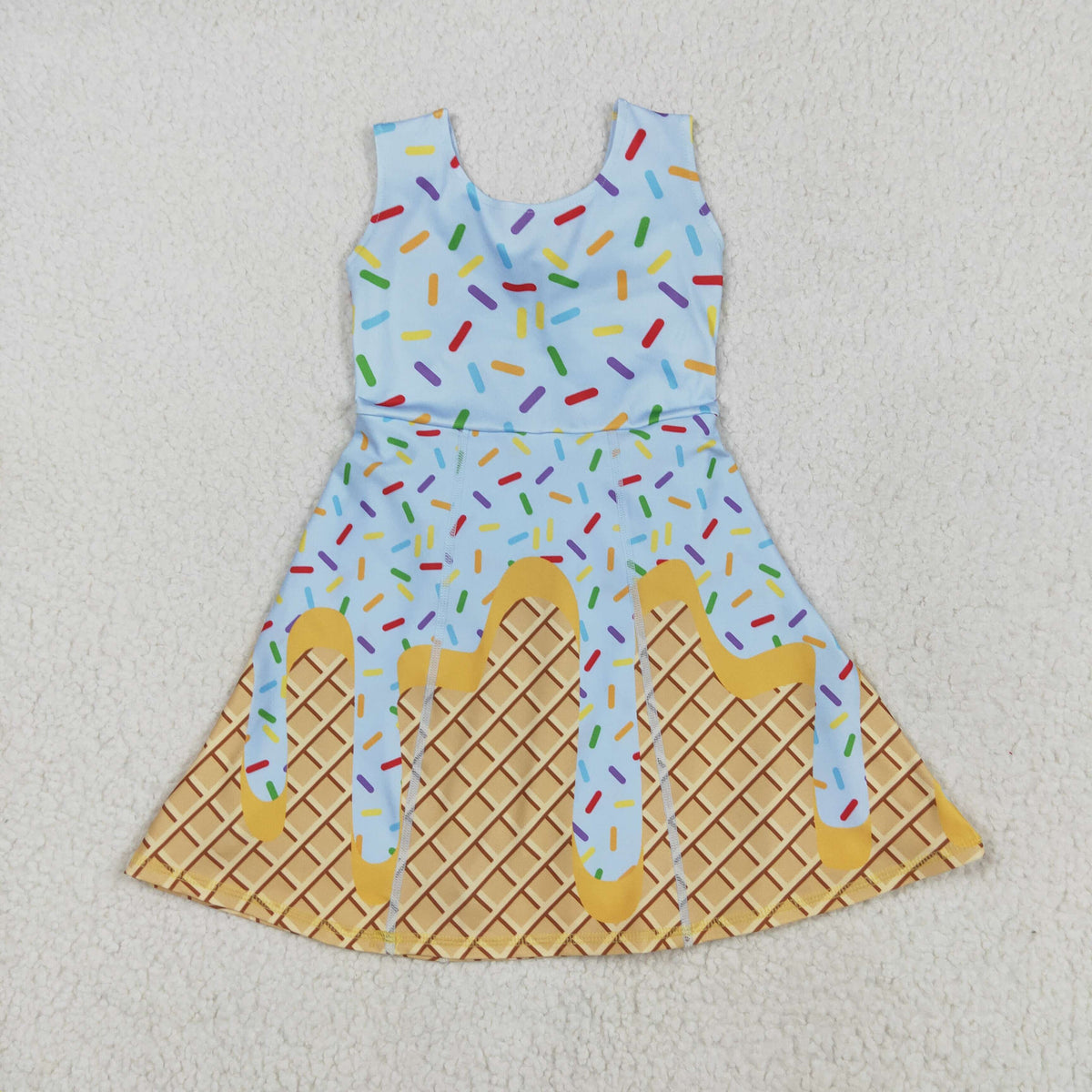 GSD2415 yoga ice sky blue sleeveless with shorts girls twril bow dress
