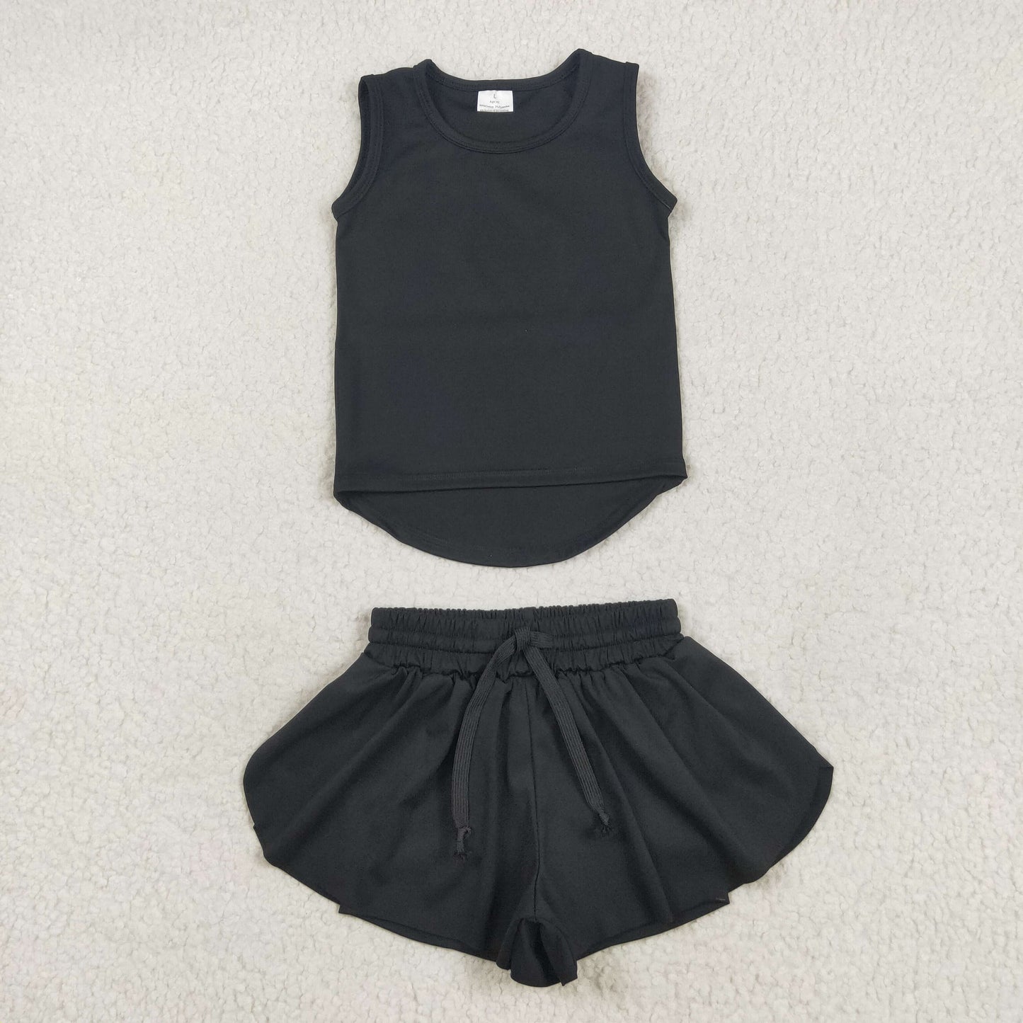 GSSO2505 black sleeveless shorts girls set