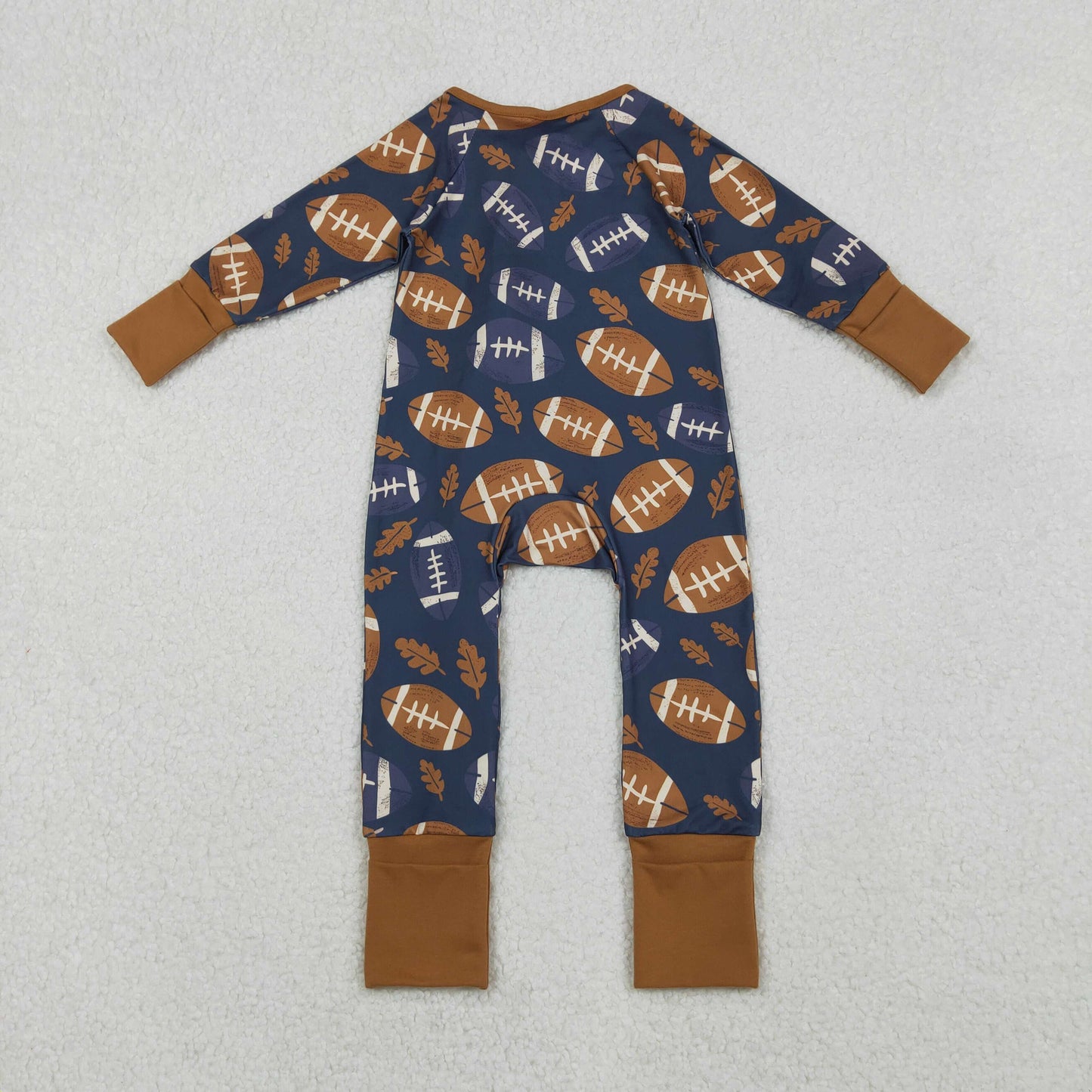 LR2543 football leaf navy blue zipper long sleeve boys romper