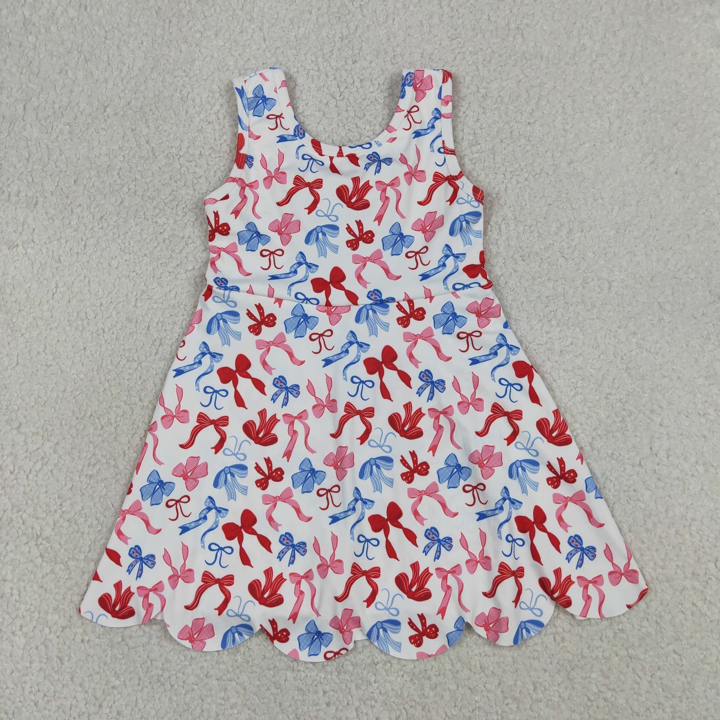 GSD3809 Yoga July 4th Red Blue Bows Sleeveless Skorts Girls Dress