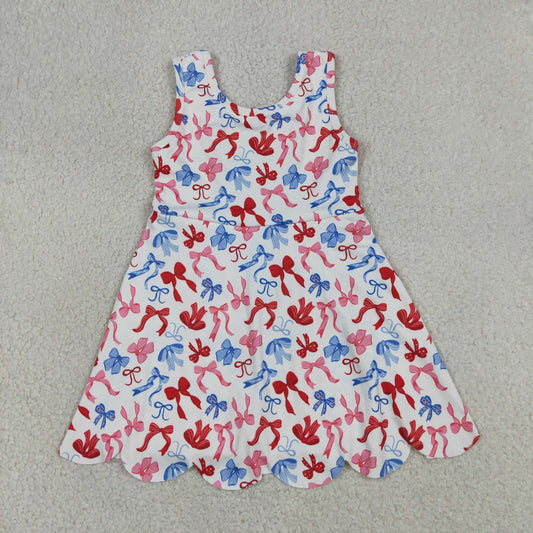 GSD3809 Yoga July 4th Red Blue Bows Sleeveless Skorts Girls Dress