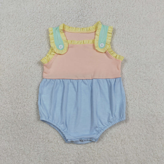 SR3772 Pink Blue Ruffles Sleeveless Girls Romper