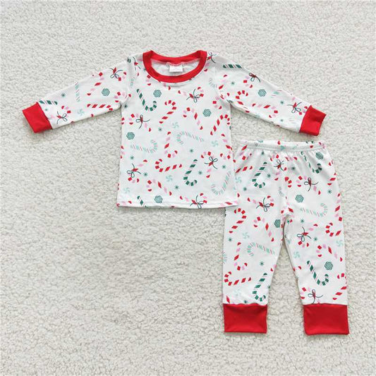 BLP0253 Christmas Candy Cane Long Sleeve Pants Boys Pajamas Kids Clothes