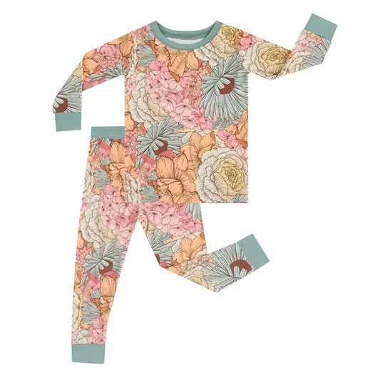 custom colorful flowers long sleeve pants girls pajamas