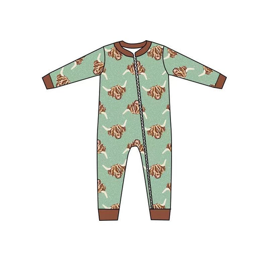 custom S 9.2 Highland cow green kids romper