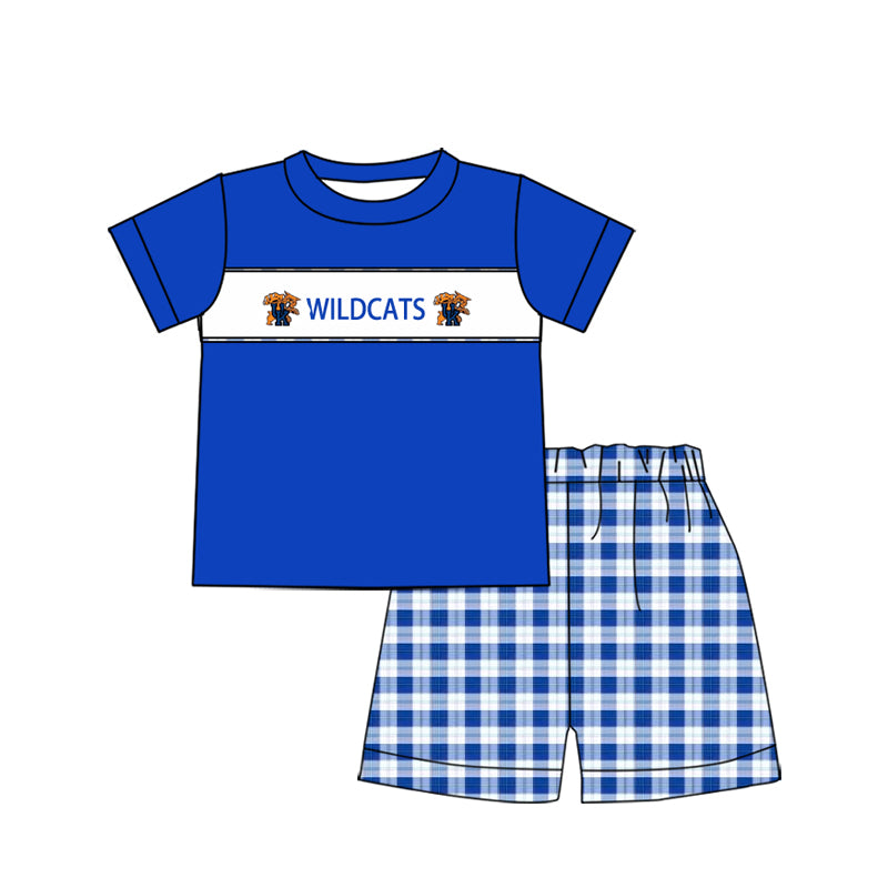 Cutom Moq 3 Football Team Wild Cats Blue Short Sleeve Checkered Shorts Boys Set