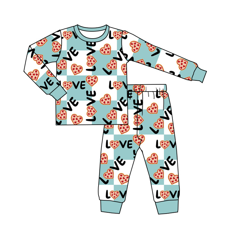 preorder BLP0417 Valentine's Day love green long sleeve pants boys pajamas