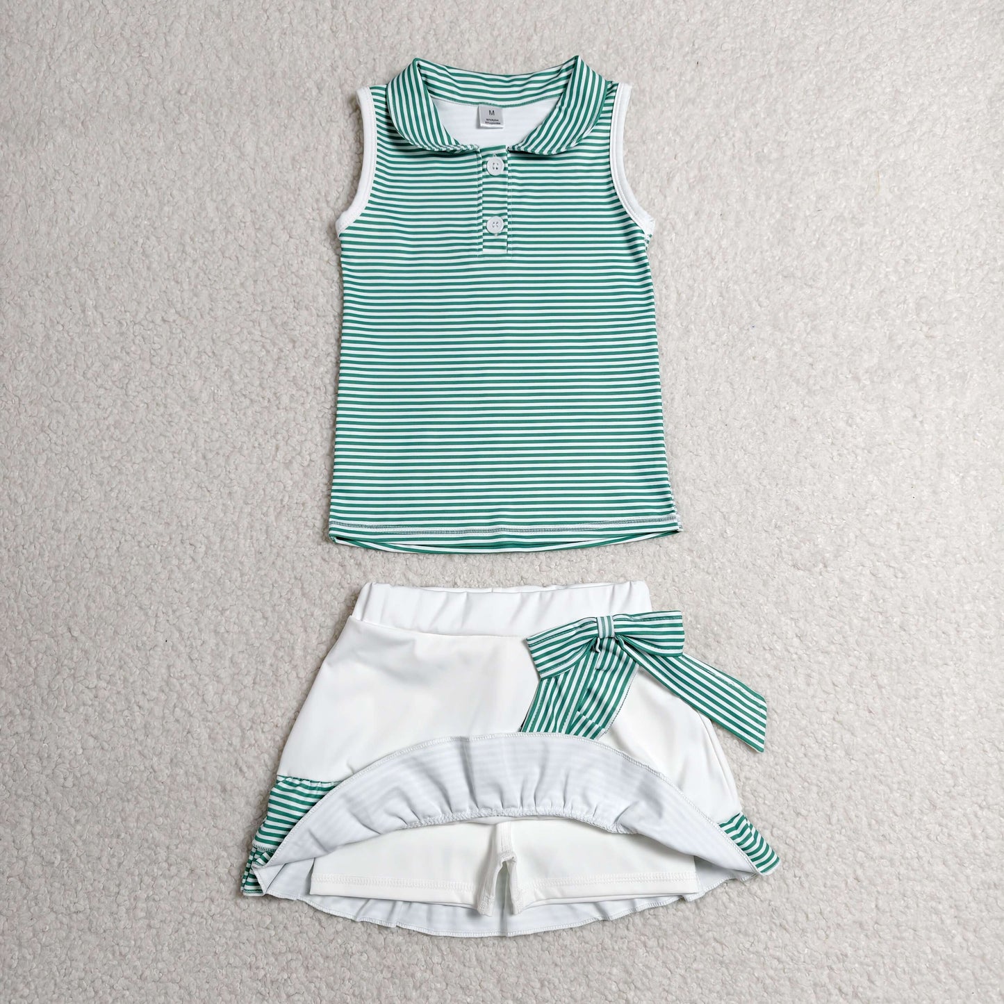GSD4121 Yoga Green Striped Sleeveless Skort Skirt Girls Set