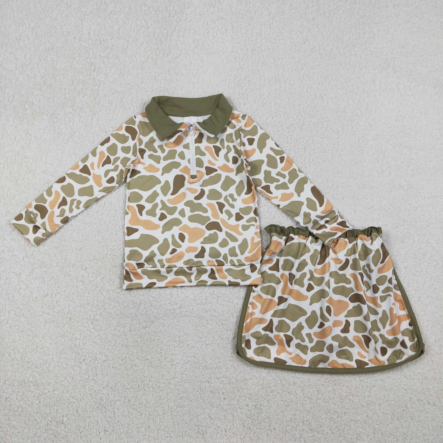 Hunting Camo Zipper Long Sleeve Skorts Girls Set RTS Sibling Clothes